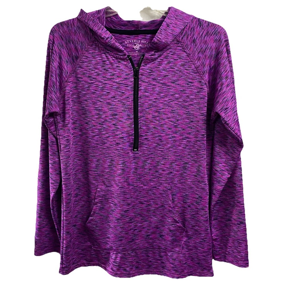 Beverly Hills Polo Club Women's Purple Half Zip Long Sleeve Workout Shirt Sz.M